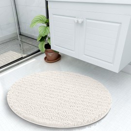 Arotive Luxury Round Chenille Bathroom Rug Mat, Extra Soft Thick Absorbent Shaggy Bath Rugs, Non-Slip Machine Wash Dry Plush Bath Mats for Bathroom, Shower and Tub, 24x24, Ivory