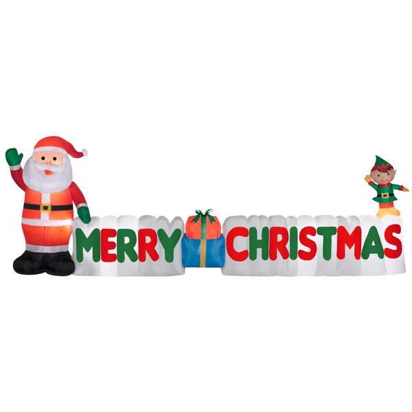 12 Ft. Long Outdoor Inflatable Merry Christmas Sign w/ Santa Clause & Elf | Great Lawn or Yard Holiday Decor w/ Light | Perfect Accent to Other Seasonal Ornaments