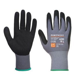 Portwest A350 Grip Work Gloves - Lightweight Nitrile Foam DermiFlex Safety Gloves Black, Medium