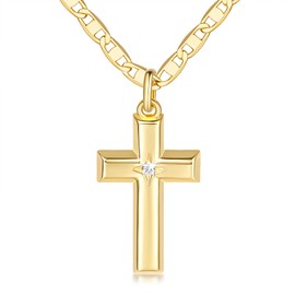 KATIE OTTE 14k Gold Cross Necklace for Women Gold Cross Pendant Small Cross Necklace 48cm Cross Chain with a CZ Stone 27mm*16mm (gold) (gold-same)