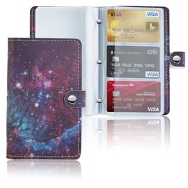 Jasenna Business Card Holder,Business Card Book Case PU Leather Organization Binder Name ID Card Holder for Men & Women, Up to 96 Cards Capacity(1-Star Night)