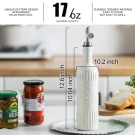 LYEOBOH Olive Oil Dispenser Bottle with Spout, Oil Dispenser for Kitchen - 17 OZ Ceramic Oil Dispensing Bottles for Kitchen, Cooking Oil Dispenser, Vinegar Dispenser Bottle Pour, White