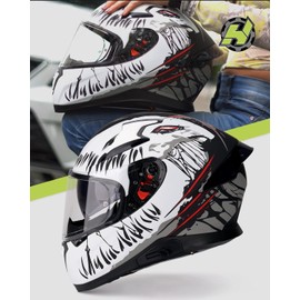 HAX Full Face Motorcycle DOT Approved Helmet with Dual Rear Wing and Pinlock Ready - Lightweight and Durable Motorbike Street Bike Helmet for Adults (Impulse Devour White,S)