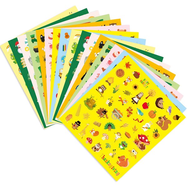 16 Sheets Holiday Stickers 800 Seasons Assortment Stickers for Kids Children Craft Party Favors Thanksgiving Christmas New Year