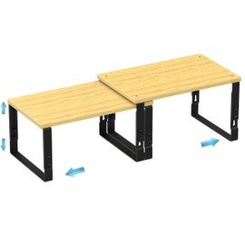 Expandable Kitchen Cabinet Organizer Shelves – Stackable Adjustable Metal and Wood Storage Racks for Countertop, Pantry, Garage Set of 2 Spice Rack – Easy Assembly, Space-Saving(1 Pack/Medium/Black)