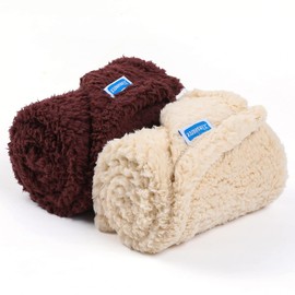 XINSOURCE 2 Pack Dog Blanket for Small Size Dogs Cats Soft Sherpa Fleece Pet Blanket Throw for Sofa, Couch Thick Durable Pet Bed Cover, Floor Mat(Small (2432"), Coffee,Beige Blanket)