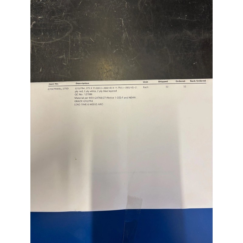 G10/FR4 .375" x 11.00" x 11.75" Red / White /