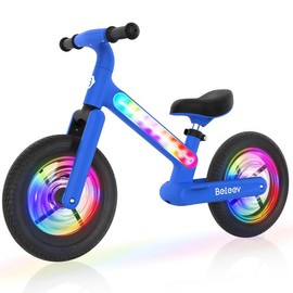 BELEEV Balance Bike with LED Light-up Frame & Wheels, Adjustable Seat, 12-inch Flat-Free Tires, Lightweight No Pedal Beginner Training Kids Bicycle:_Blue