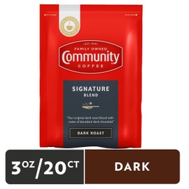 Community Coffee Signature Blend Dark Roast Ground Coffee Fractional Packs, Box of 20 2.5 Ounce Packets