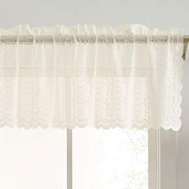 HLC.ME Sophia Floral Rod Pocket Lace Semi Sheer Voile Short Valance for Small Windows & Bathroom - 54 x 18 Inch Long (Ivory Valance)