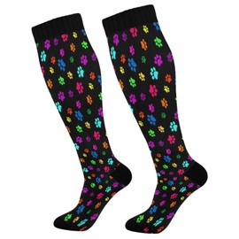 Nander Colorful Dog Paw Print Compression Socks Women Men for (20-30mmHg) Athletic Sports,Running,Travel Knee High Stockings