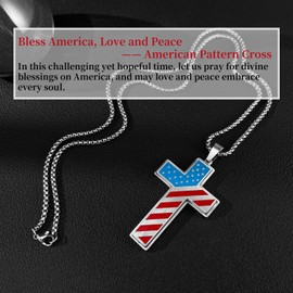 WULZST American Flag Cross Pendant Necklace for Men Women Small Stainless Steel Mens Womens Best Friend Cross Pendant Necklace for Men Women Set Fashion Unique Trendy Durable Dainty Everyday Jewelry