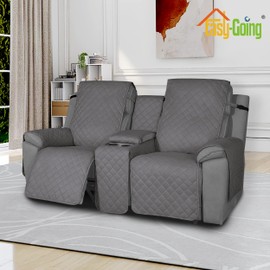 Easy-Going Non-Slip Loveseat Recliner Sofa Cover with Console, Water Resistant Double Reclining Couch Cover with Adjustable Strap, 2-Piece Washable Furniture Cover for Dog Pet (2 Seater, Gray)