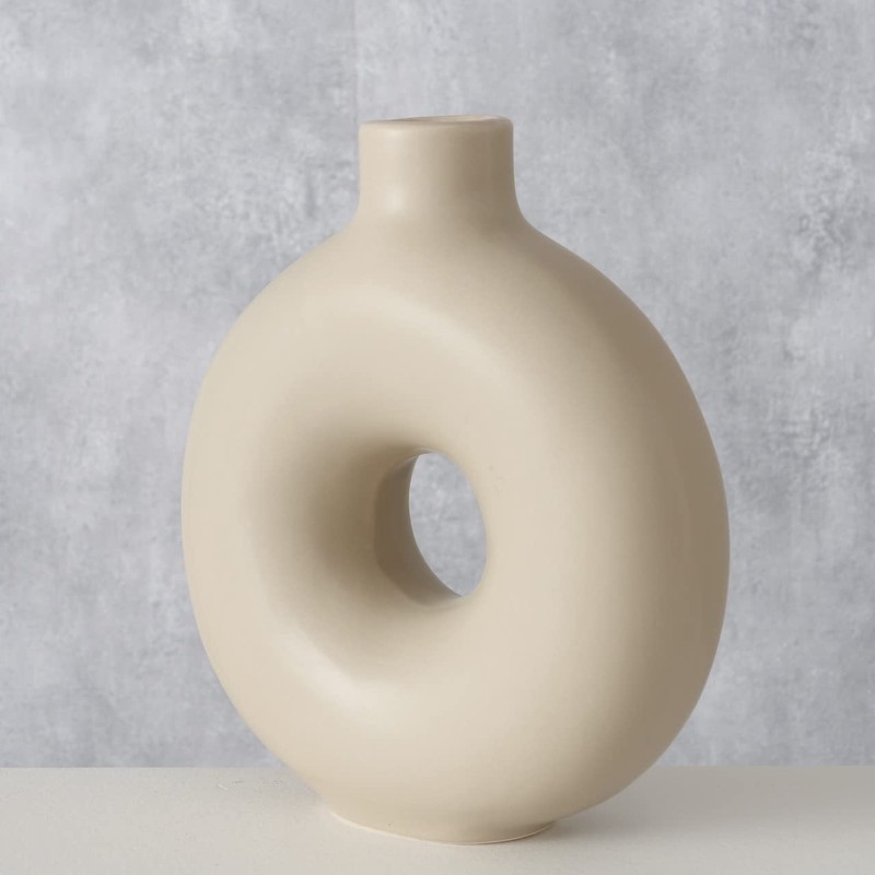 Boltze Lanyo 2024829 Vase Set (Beige, Ceramic Flower Vase, Round