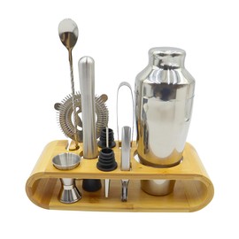 NUZAMAS 9 Pcs Cocktail Shaker Set 304 Stainless Steel Bartender Kit with Stand and Recipes Professional Bar Tools Kitchen Martini Shaker and Bar Tools for Drink Mixing Home Bar Party 700ML