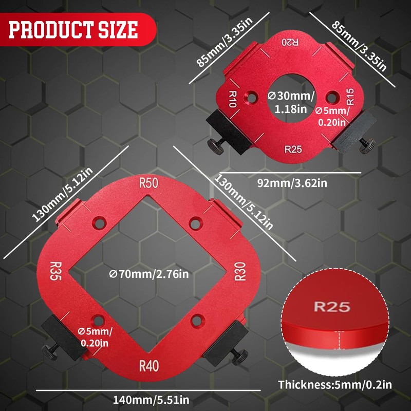 2 Pieces Radius Jig Router Templates Stencils Corner 4 in