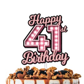 Decoración para tartas de feliz cumpleaños 41 con purpurina rosa, suministros de decoración para fiestas locas, para hombres y mujeres, feliz cumpleaños, 41 aniversario