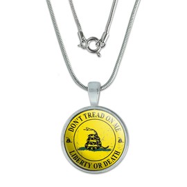 Gadsden - Don't Tread on Me - Liberty or Death - Distressed Circle Pendant with Sterling Silver Plated Chain