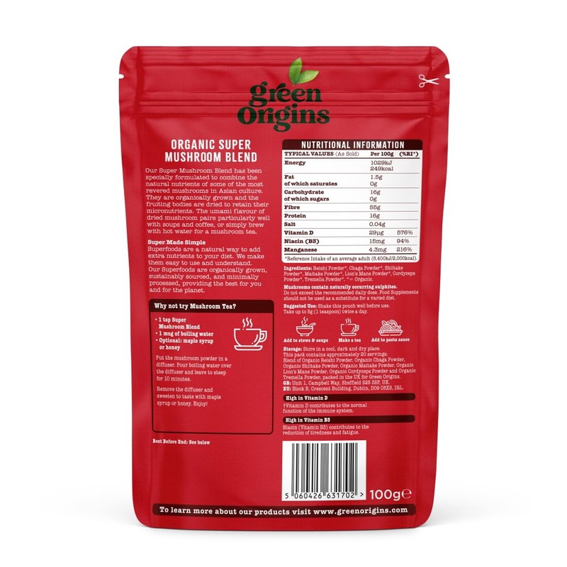 Green Origins Organic Super Mushroom Blend Powder 100g