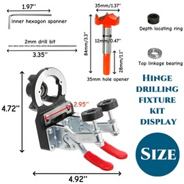 Acshio Concealed Hinge Jig, 35 MM Metal Accurate Positioning Hinge Hole Punch with Quick Clamp, Adjustable Cabinet Door Hole Drilling Guide Jig Mounting Tool for Woodworking, Wooden Furniture