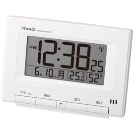 MAG T-790A WH-Z Noah Precision Alarm Clock Digital Radio Clock Automatic Light Glows When Dark, Thermometer, Hygrometer, Calendar, Electronic Sound, Alarm, Snooze Light, White