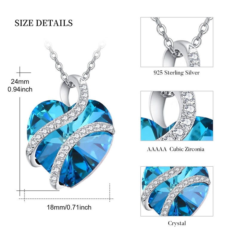 OHAYOO March Birthstone Necklace for Women Sterling Silver Aquamarine March