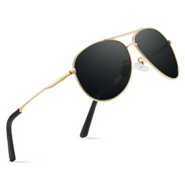 wearPro Sunglasses Men Women Polarised Premium Metal Frame Sunglasses Unisex with UV400 Protection Vintage Black Driving Glasses, 3-gold frame/black lenses