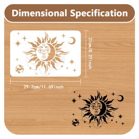 Sun Moon Stars Wall Stencil Template 29.7 x 21cm Reusable Plastic Planet Decorative Stencil for Painting on Wood Wall Floor Tile Fabric Glass Furniture, DIY Home Decor Stencil, Craft Stencil