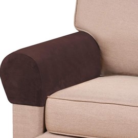 DKSLIPGO Stretch Velvet Sofa Armrest Covers Arm Covers for Chairs and Sofas Anti-Slip Couch Armrest Covers with Sticker Furniture Armrest Protector for Sofa Couch Chair Recliner (Set of 2,Brown)