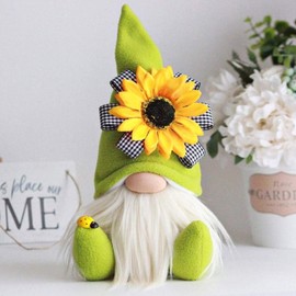 Eysinyge Small Sunflower Gnome Plush, Perfect for Spring Home Decor and Gifts, Ideal World Bee Day Decorations, Kitchen or Tiered Tray Summer Display, Green
