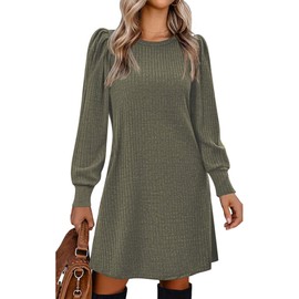 Zeagoo Womens Fall Dresses Soft Winter Sweater Dresses for Women 2025 Knitted Pullover Dress with Pockets, Army Green L