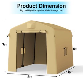 Outdoor 6x8 ft Portable Storage Shed – Waterproof & UV-Resistant Outdoor Shelter with 2 Roll-Up Zipper Doors & Vents, Motorcycle Carport, Garage Kit Tent - Beige