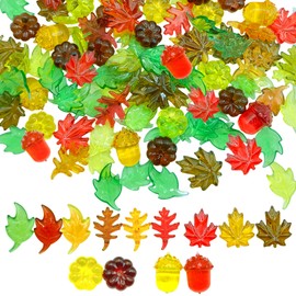 Taefaba 120pcs Fall Acrylic Sensory Bin Filler, Thanksgiving Vase Filler Mini Acrylic Pumpkins Leaves Acorns Gems for Decor Home, Table Centerpieces, Preschool Counting and Thanksgiving Craft