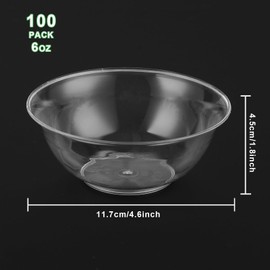 Oungy 100 PCS 6 oz Hard Plastic Dessert Bowls Clear Salad Bowl Disposable Soup Ice Cream Candy Serving Bowls for Fruit Salads Quinoa Ice Cream, Clear Serving Bowls for Wedding Birthday