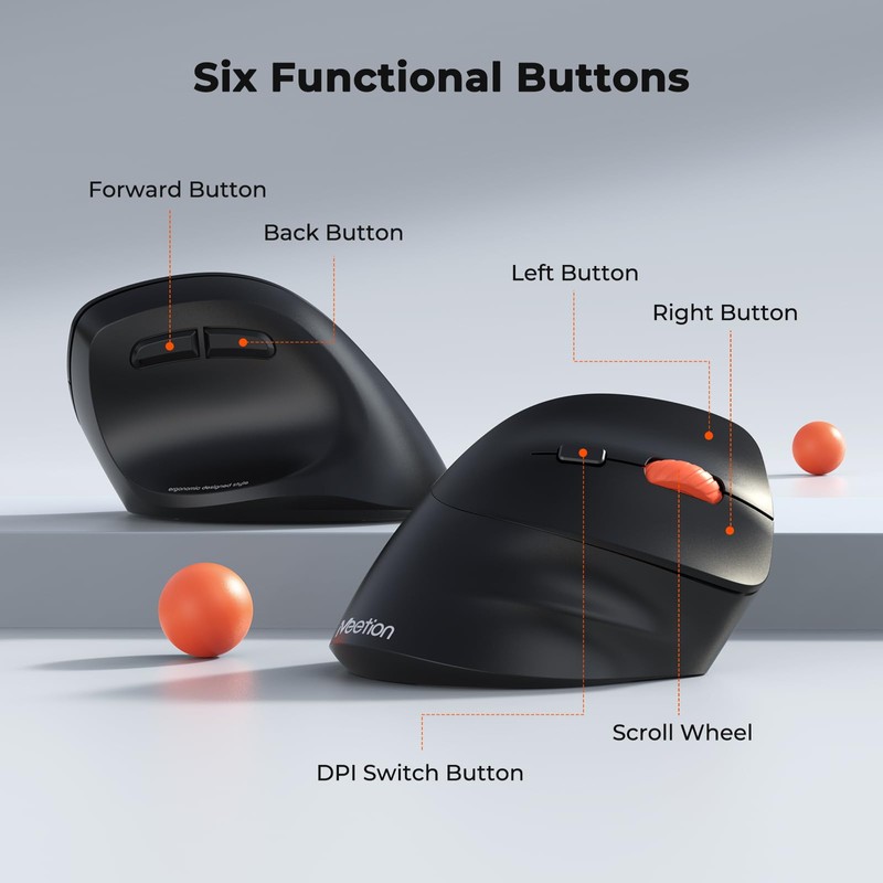 MEETION Ergonomic Mouse Wireless, Bluetooth Vertical Mouse with 3 Multi-Device