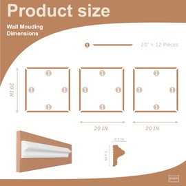 PALMPOP Peel and Stick Wall Molding Kit of 3 Frames,Premade Accent Wainscoting Panels, Ready to Molding Trim for Living Room Bedroom Corridor Home Interior Wall Panel Decor (20x20in)