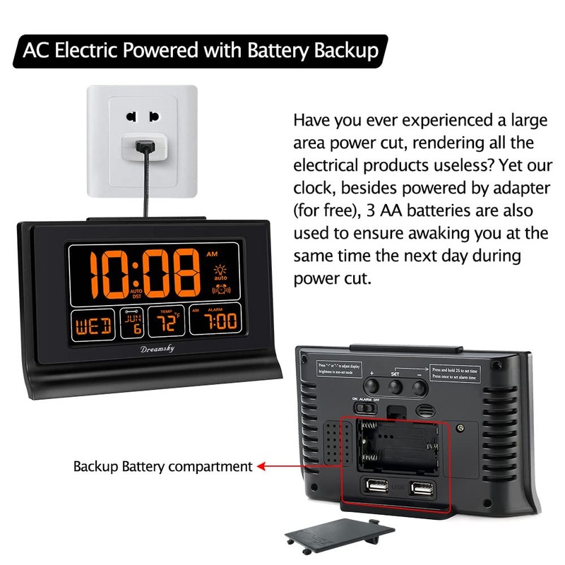 DreamSky Digital Alarm Clock with Battery Backup, 5 Inch Large