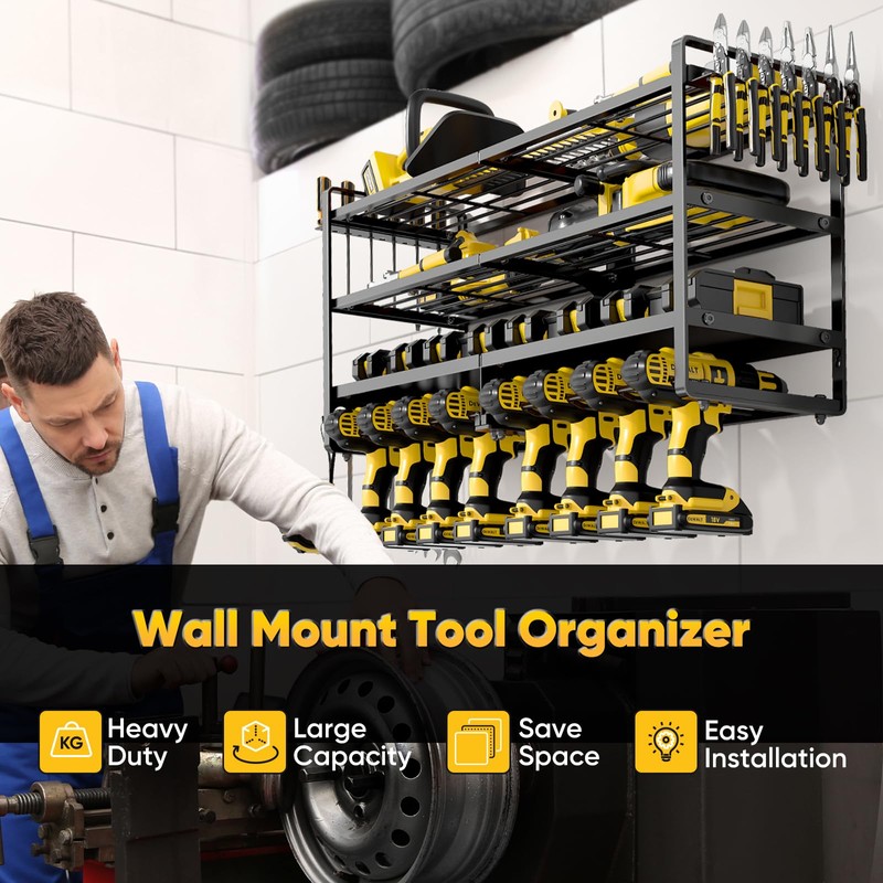 POKIPO Large Power Tool Organizer Wall Mount,4 Layers Heavy Duty