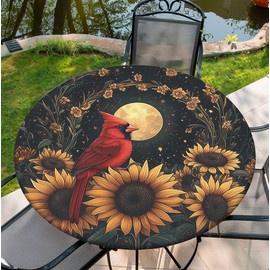 Yesad - Mantel redondo elástico ajustable, mantel redondo para exteriores, impermeable, para cocina, fiesta, picnic, mantel de 44 pulgadas, pájaro