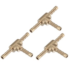 X AUTOHAUX 3 Pcs 4mm 0.16" Brass Car Barb Hose Fitting T Shape 3 Way Connector
