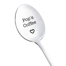 Pop Gifts Coffee Spoon from Grandkids Grandchildren Fun Pop's Coffee Spoons for Grandpa Papa Coffee Lover Gifts for Grandfather Granddaddy Christmas Gift Engraved Pop Spoons