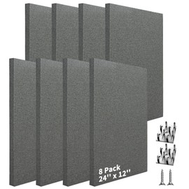 Art3dwallpanels 8 PCS Acoustic Panels, 24''x12'' Fabric Soundproof Wall Panels, Easy-Hook Mounting Sound Absorbing Panels for Studios, Office, Home Theater,Dark Grey