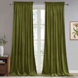 StangH Olive Green Velvet Curtains Light Blocking Bedroom Window Drapes Privacy Thermal Insulated Panels for Living Room Christmas Decor, W52 x L84, 2 Panels