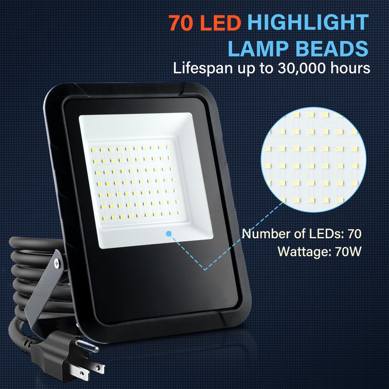 Simple Deluxe 2 Pack LED Flood Lights Outdoor, 70W 7000LM