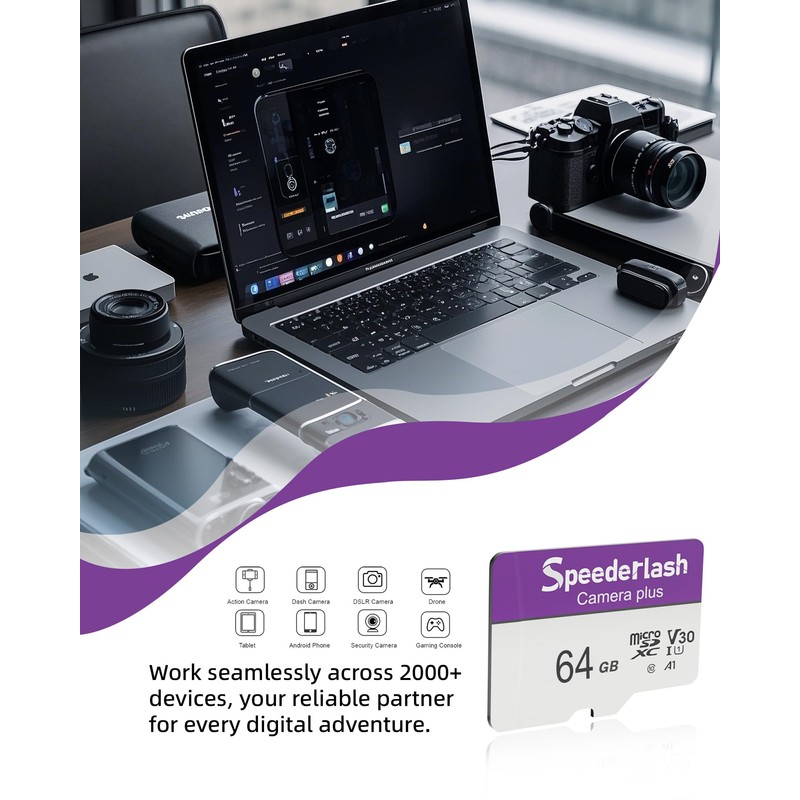 Micro SDXC Memory Card 64GB 2 Pack, Speederlash Camera Plus