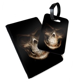Lopo WTF | Grinning Reaper Skull | Printed Art Faux Leather Passport Cover/Luggage Tag (Holder/Luggage Tag Combo)