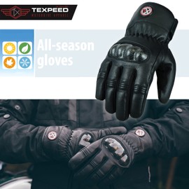Texpeed Mens Winter Motorcycle Leather Gloves - Waterproof Motorbike Riding Moped Warm Short Gloves With Biker Protective CE Knuckle Armour XL