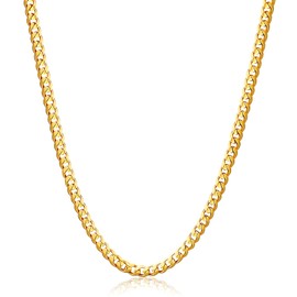 Fiusem 3.5mm Gold Plated Chain for Men, Diamond Cut Stainless Steel Cuban Chain, Miami Cuban Link Gold Chain Necklace for Women Men, Mens Chain 16 Inch