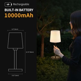 CNMYKYDS Cordless Rechargeable Table Lamp, Wireless Table Lamp, 10000mAh Rechargeable Battery Powered Lighting, Stepless Dimmable Light for Dining Room,Bedroom,Bedside,Bar,Night Light,Camping(A:Black)