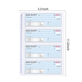 Money and Rent Receipt Book with Cardboard Insert, 3-Part Carbonless,7.9”x11.2” Spiral Bound, 100 Sets per Book, 4 Receipts per Page for Office Supplier, Rent and Cash Transaction